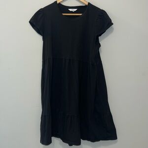 Time & Tru ✨ Black Ruffle Tshirt Dress w/ Pockets Sz M
